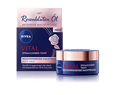 NIVEA Vital Strahlender Teint Regenerierende Nachtpflege (50 ml), Gesichtscreme für vitale, gesund aussehende Haut, Nachtcreme mit Rosenblüten Öl, Calcium und Kreatin im Sale